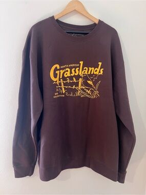 NWOT Bird Collective Brown 'Grasslands' Graphic Crewneck Sweatshirt